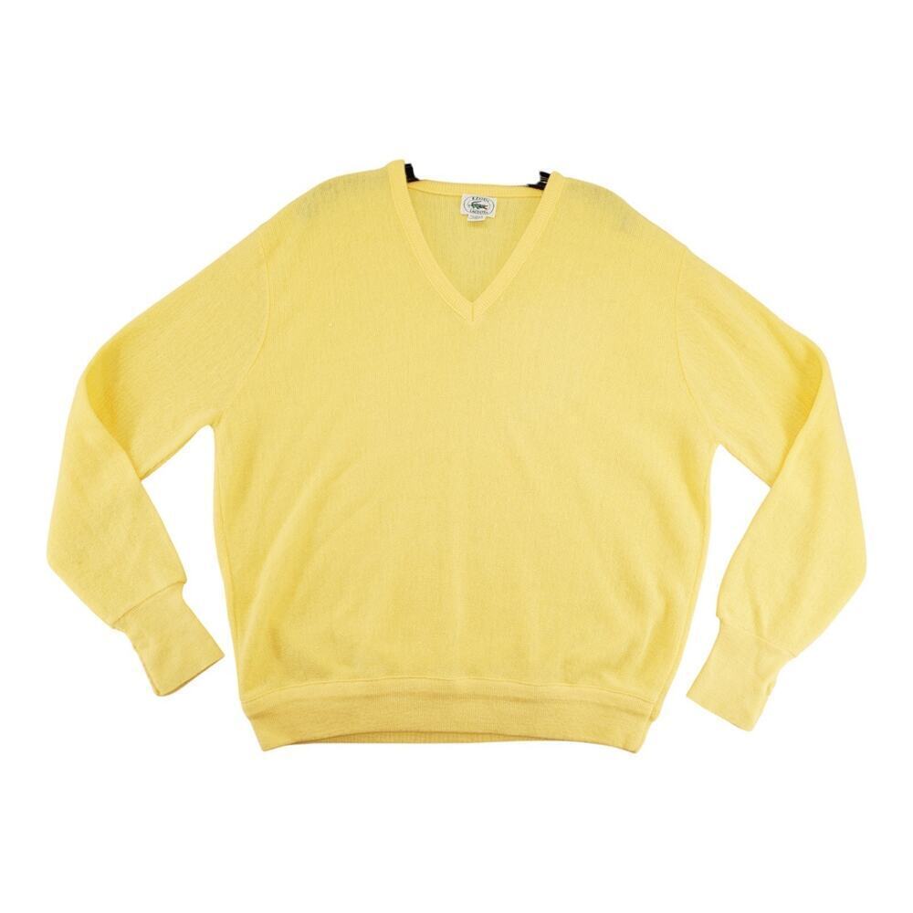 Vintage 70s 80s Izod Lacoste Yellow V-Neck Sweater Orlon Acrylic Made in USA L